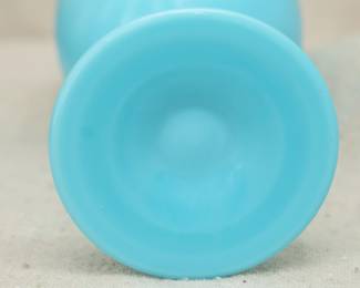 Closeup of the base of rare set of 11 Portieux Vallerysthal opaline glass goblets, the Turquoise color derived from copper mined in the northeast of France