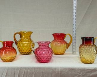 Antique American Art Glass Amberina, Amber, and Cranberry Water Pitchers