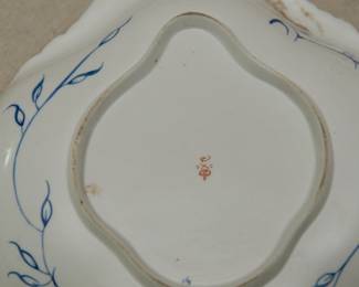 Closeup of the antique early 19th century Crown Derby porcelain 'Kings' Imari pattern shell form dishes dating to 1806-1825