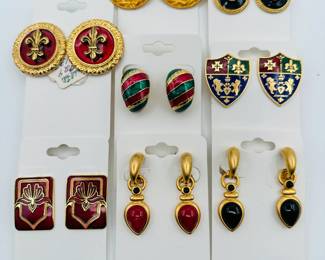 Costume earrings, many brilliantly enameled