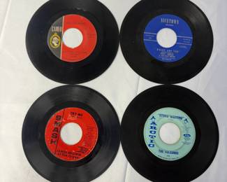 Vintage vinyl singles by Dee Dee Sharp, Patty Labelle & The Blue Belles, James Brown, The Volcanos