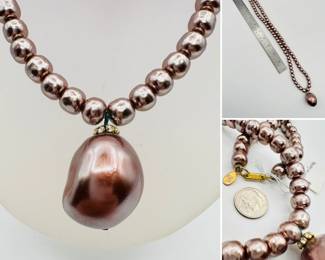 More views of the stunning Diane Von Furstenberg glass faux pearl pendant necklace