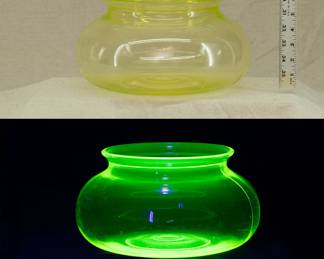 Vaseline glass uranium glass bowl shaped vase
