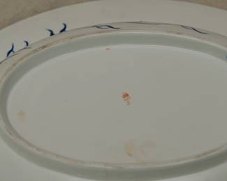 Closeup of marks on the pair of antique Crown Derby porcelain 'Kings' Imari pattern serving dishes dating to 1806-1825