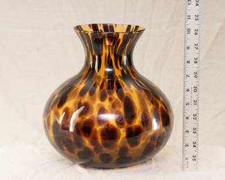 Large vintage Maestri Vetrai Azzurra Murano hand blown yellow/brown tortoiseshell glass vase