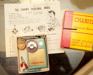 Another view of the vintage Charmy Germanium Radio in its original box, appears to have never been used!