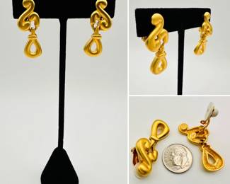 Givenchy vintage satin brushed gold dangle clip earrings