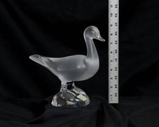 A signed Lalique France crystal duck, frosted and clear crystal glass