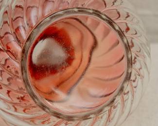 Closeup of the lovely Baccarat crystal Rose Tiente Bambous or 'Swirled Bamboo' water carafe and tumbler set