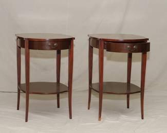 Lovely pair of 1940's side tables or night stands, each with a drawer and a lower shelf.