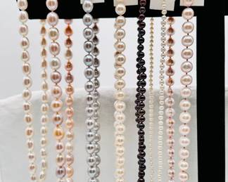 Cultured pearl necklaces with 14k yellow gold clasps