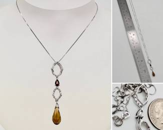 18k white gold pendant featuring diamonds a lovely citrine briolette cut drop an 18k white gold chain necklace