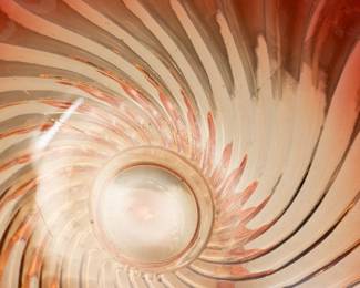 Closeup of the Baccarat Deposé signed Rose Tiente helical twist (swirl) footed compote