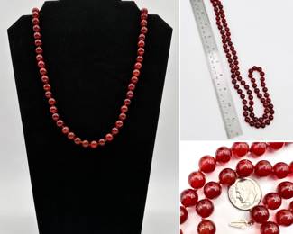 Carnelian beaded necklace with 14kt gold clasp