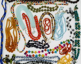 Costume jewelry necklaces – vintage and retro styles, colors, lengths, demure to bright colors, single to multiple strands