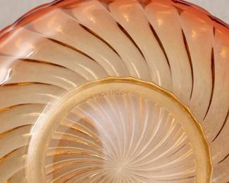 Closeup of Baccarat Rose Tiente swirled crystal glass bowl