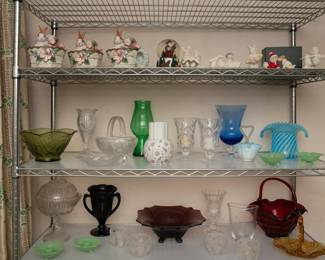 Art glass and porcelain and ceramics displayed 