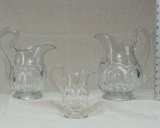 Antique EAPG Pattern Glass Pitchers in Three Sizes with FABULOUSLY Dramatic  Blown and Applied Handles!