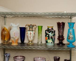 Various Antique Art Glass and Porcelain Vases