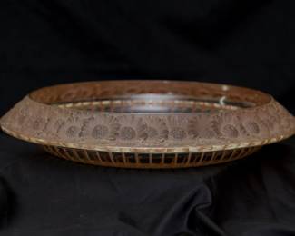 A signed Lalique France Marguerites bowl in pale gold brown crystal, 13 inches wide, etched Lalique France on the base