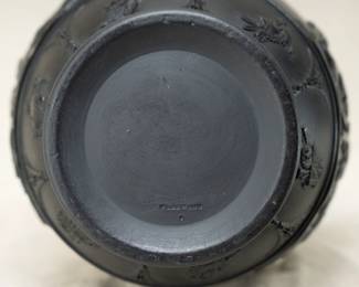 View of the base of the Wedgwood black basalt two-handled vase