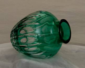 Another view of the lovely crystal art glass vase, green cut to clear