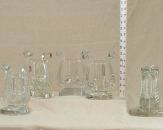 A set of six vintage Fostoria crystal glass Lyre or Harp bookends