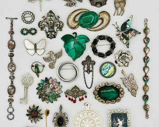 Sterling silver brooches, bracelets and pendants