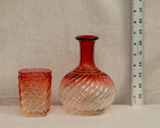 A lovely Baccarat crystal Rose Tiente Bambous or 'Swirled Bamboo' water carafe and tumbler set