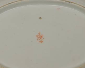 Closeup of mark on back of one of 4 pieces of 19th century Crown Derby Imari porcelain, 'Kings' pattern #383, dated 1806-1825.