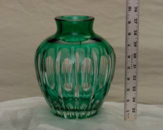 A lovely crystal art glass vase, green cut to clear