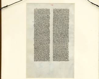 Reverse side (verso) of the framed leaf from a 13th century The Biblia Sacra Latina – This leaf (14 x 22 cm) from the Latin Bible is written in double columns, 55 lines per page, in a black ink in a minute, precise Gothic bookhand, on thin, flawless ivory-colored uterine vellum. It was produced by the “Blanche atelier” in Paris, ca. 1220.
