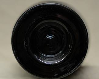 Closeup of pair of vintage&nbsp;Mary Gregory black amethyst art glass vases
