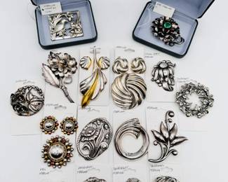 Sterling silver brooches from Coro, KBN, Danecraft, Hobé, Viking Craft and more – some with matching earrings
