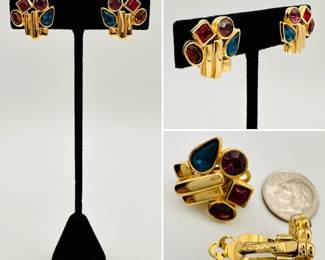 Vintage Givenchy jewel tone clip earrings