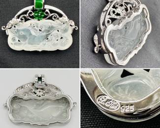 Sterling silver 925 and carved hardstone pendant, artist signed L. Hui 
