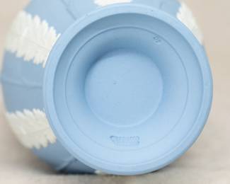 View of the base of a light blue (lavender) jasper ware vase