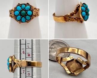 A lovely antique gold and turquoise cabochon ring dating to the late 19th or early 20th century.