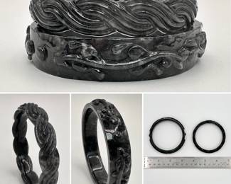 Two black jade carved bangle bracelets