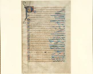 A closer look at the page from a Latin Psalter (27.5 cm x 17.5 cm overall, 19 cm x 12.7 cm justified) written in brown ink in a neat, clear quadratus Gothic bookhand in 30 single-columned lines per page on vellum. It was produced in Suffolk, perhaps at Bury-St. Edumunds, ca. 1290-1310.