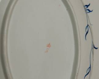 Closeup of marks on the pair of antique Crown Derby porcelain 'Kings' Imari pattern serving dishes dating to 1806-1825