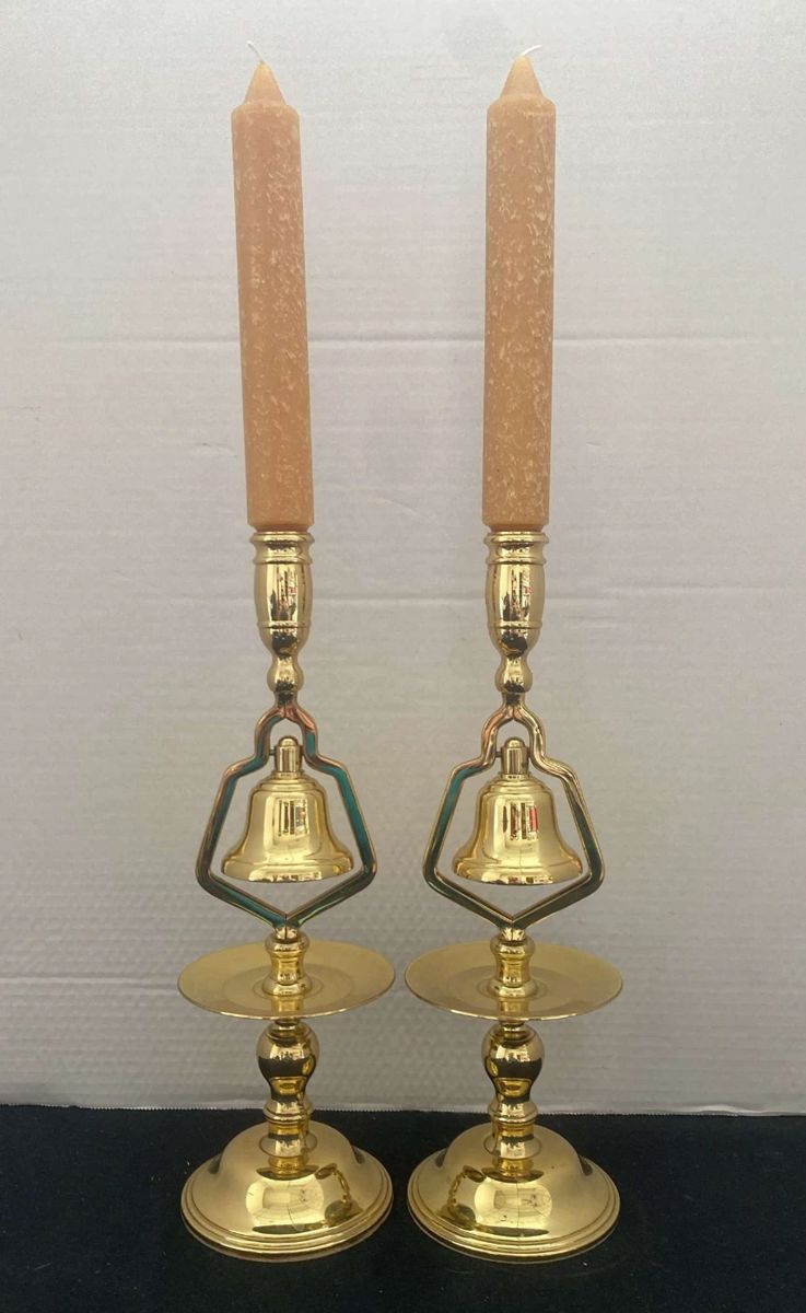 2 Brass Bell Candle Holders Forged In Baldwin America