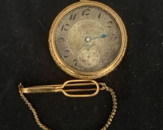 Swank Tie Clip With Elgin Pocket Watch Without Glass
