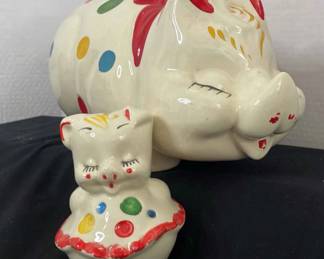 1950s Large Shawnee American Bisque Piggy Bank With Smaller Bank