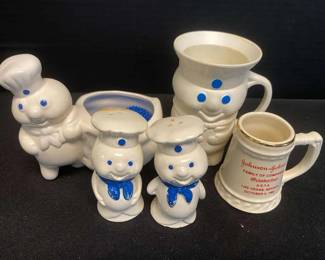 Pillsbury Dough Boy Salt Pepper Shakers Kids Cup And Kitchen Sponge Caddy