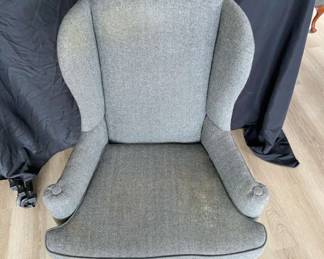 Gray Upholstered Wing Back Chair With Gray Micro Fiber Sides