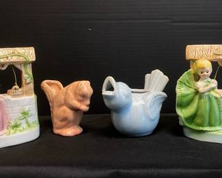 1990s Reuben USA Girl Planters Vintage McCoy Blue Bird Pink Squirrel