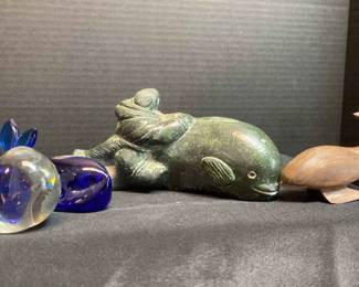 A Wolf Original Sculpture With Handmade Pilgrim Glass And Whale Paper Weights