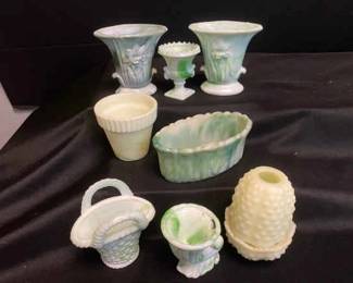 Fenton Hobnail Uranium Glass Fairy Lamp With Green Slag Glass Miniatures
