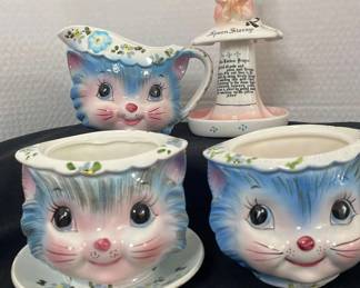 Leftons Ceramic Cat Creamer And Sugar